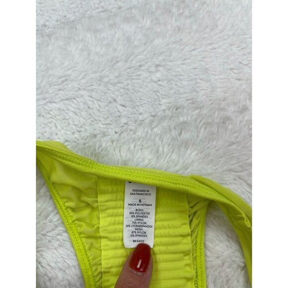 Athleta Womens Tank Top Small Yellow Ruched Mesh Back - Picture 3 of 4